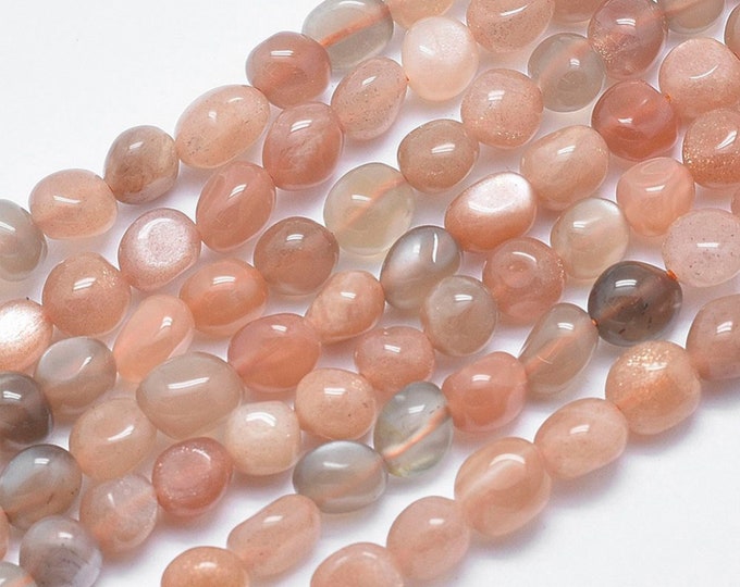 A Grade Natural Peach Moonstone Gemstone Nuggets Beads | Sold by 15 inch Strand | Size 6-8mm | Hole 0.8mm