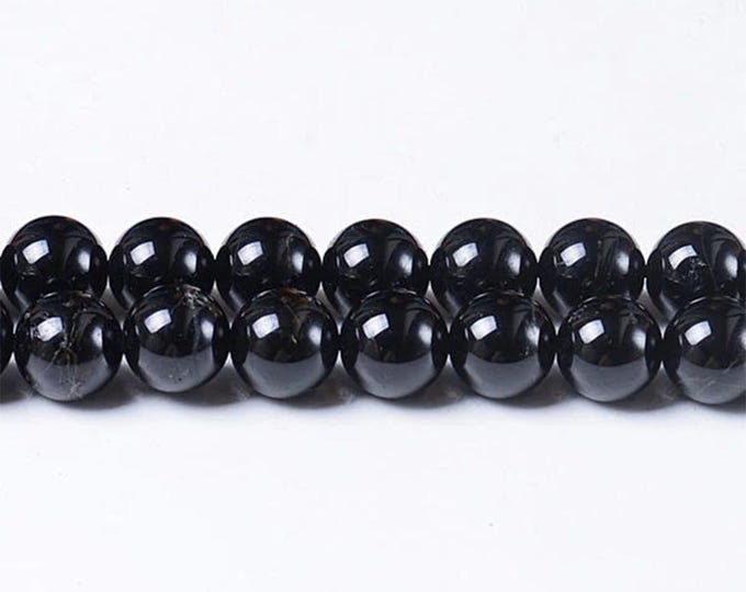 AA Grade Natural Black Tourmaline Schorl Gemstone Round Beads | Sold by 15 Inch Strand | Size 4mm 6mm 8mm 10mm