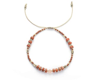 Handmade Adjustable Impression Jasper Wheel, Sunstone and Miyuki Seed Beads Bracelet