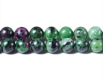 Ruby in Zoisite Gemstone Round Beads - 15 Inch Strand