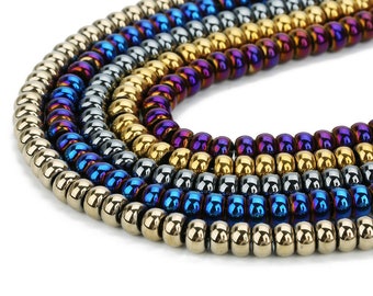 Hematite Rondelle Beads: Grade A Natural Gemstone, 15 Inch Strand