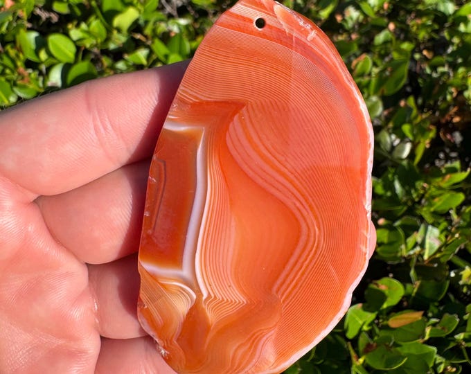 Orange Brown Striped Agate Gemstone Freeform Plate Slab Pendant Focal Bead 75x40x5mm
