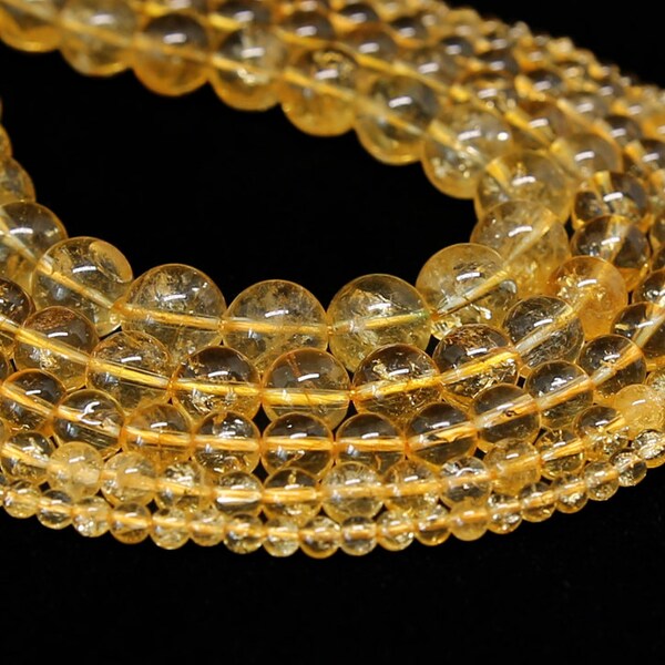 Citrine Beads | Grade A | Round Natural Gemstone Loose Beads | Sold by 15 Inch Strand | Size 4mm 6mm 8mm 10mm 12mm