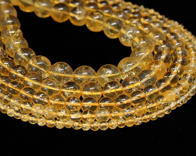 Citrine Beads | Grade A | Round Natural Gemstone Loose Beads | Sold by 15 Inch Strand | Size 4mm 6mm 8mm 10mm 12mm