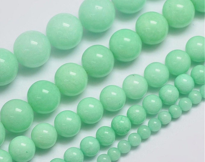 Light Green Jade Beads | Round Natural Gemstone Beads | Sold by 15 Inch Strand | Size 4mm 6mm 8mm 10mm 12mm