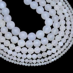 ストライプアゲートビーズ | マットホワイト | ラウンド天然宝石ルースビーズ | ストランドで販売 | サイズ 4 mm 6 mm 8 mm 10 mm 12 mm 14 mm