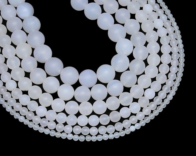 Stripe Agate Beads | Matte White | Round Natural Gemstone Loose Beads | Sold by Strand | Size 4mm 6mm 8mm 10mm 12mm 14mm