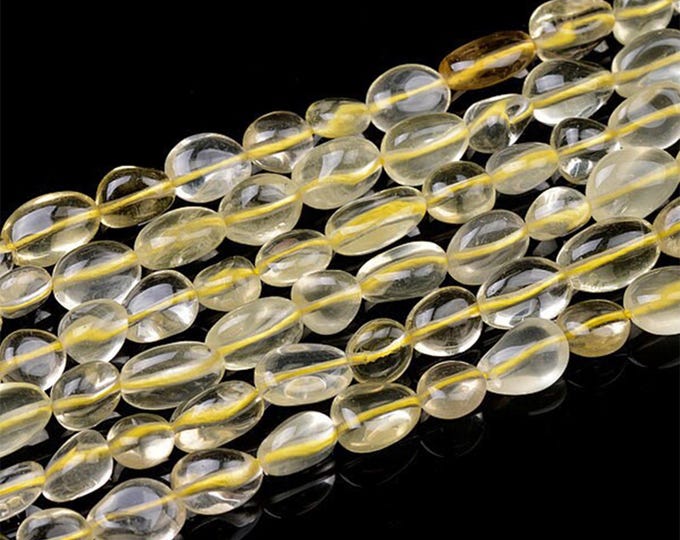A Grade Natural Lemon Quartz Gemstone Nuggets Beads | Sold by 15 Inch Strand | Size 6-8mm | Hole 1mm