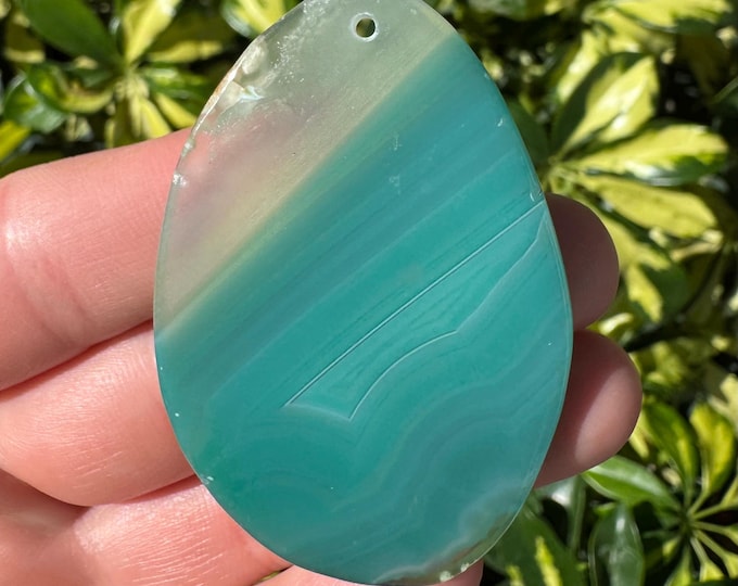 Green Striped Agate Gemstone Freeform Plate Slab Pendant Focal Bead Size 60-80mm