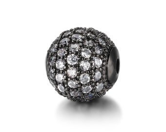 Black Plated Brass Bead: Cubic Zirconia Micro Pave (8mm 10mm)