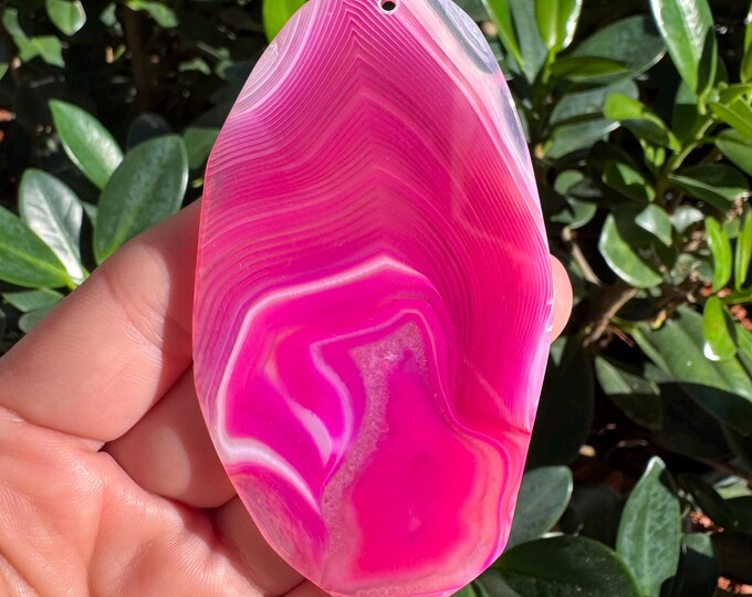 Large Pink Striped Agate Gemstone Freeform Plate Slab Pendant Focal Bead Size 85x45x5mm