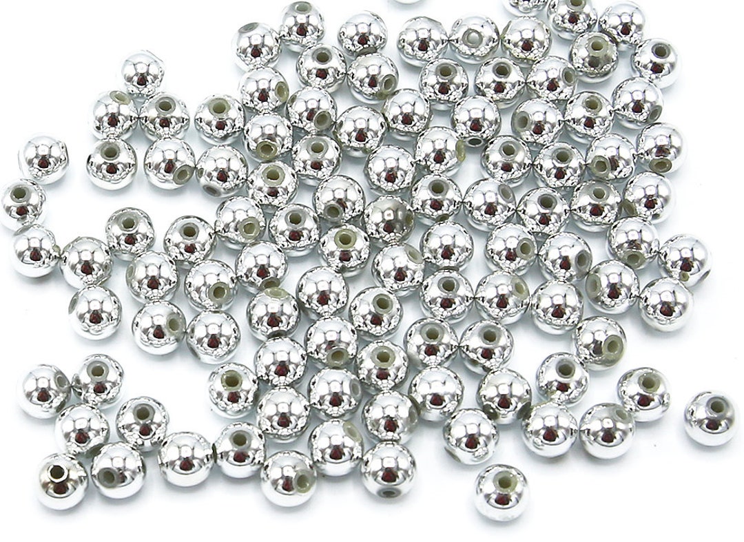 Spacer Beads Silver Color Plated Round Acrylic Loose Beads Sold by Lot ...