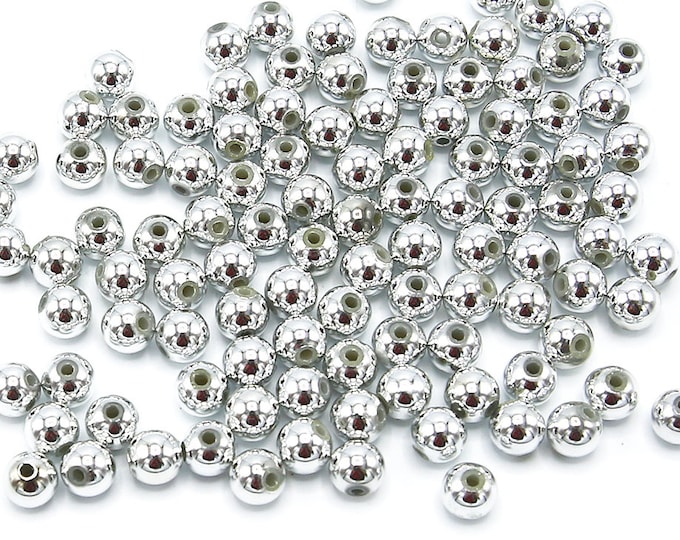 Spacer Beads | Silver Color Plated | Round Acrylic Loose Beads | Sold by Lot 100 Pcs | Size 6mm 8mm