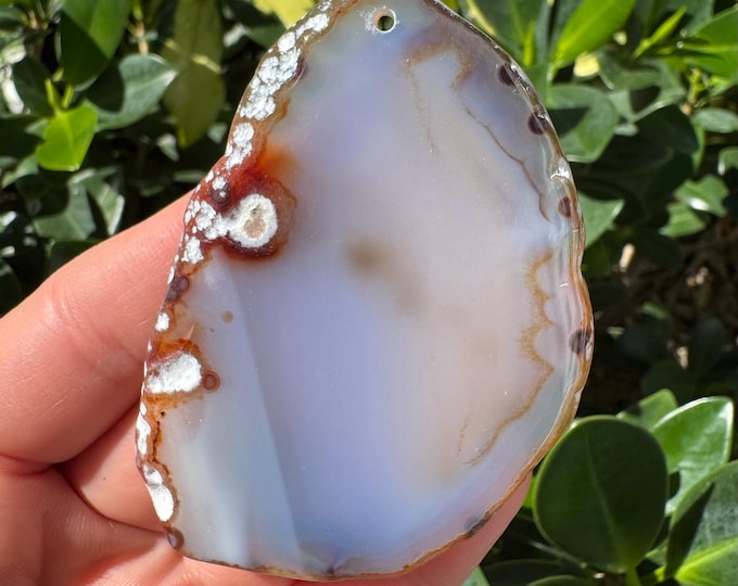 Light Blue Gray Striped Agate Gemstone Freeform Plate Slab Pendant Focal Bead Size 60~80mm