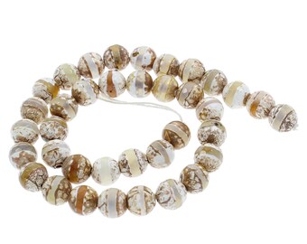 White Brown Natural Tibetan Dzi Agate Gemstone Round Beads | Sold by 15 inch Strand | Size 10mm
