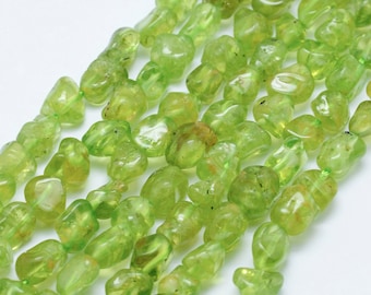 Natural Green Peridot Gemstone Nuggets Beads | Grade AB | Sold by 15 Inch Strand | Size 5~11x5~7 | Hole 1mm