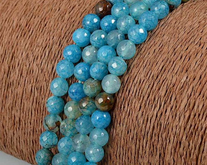 Natural Blue Clear Fire Agate Gemstone Faceted Round Beads | Sold by 15 Inch Strand | Size 6mm 8mm 10mm 12mm