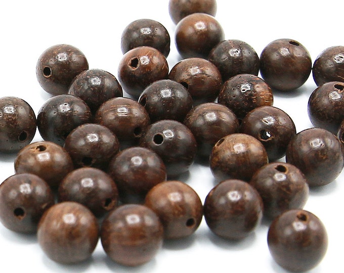 Natural Deep Brown Wood Beads | Round Mala Prayer Wooden Beads | Sold by Lot 100 Pcs | Size 6mm 8mm | Hole 2mm