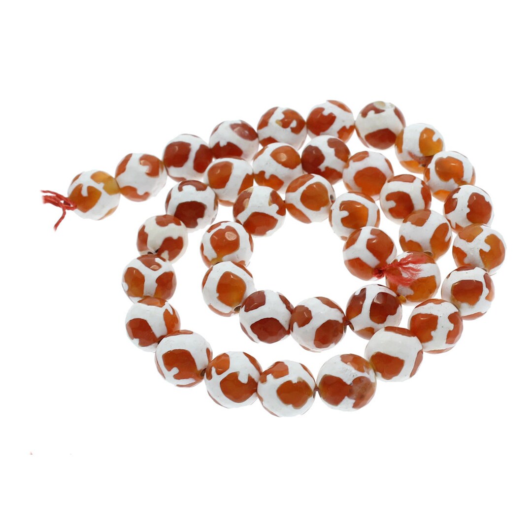 Tibetan Banded Stripe Agate Faceted Round Beads - 6mm, Black & White, For Jewelry Making (15+ Pieces)-635826