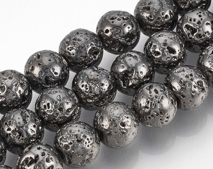 Lava Beads | Black Color Plated Beads | Round Natural Gemstone Beads | Sold by 15 Inch Strand | Size 4-5mm 6mm 8-9mm