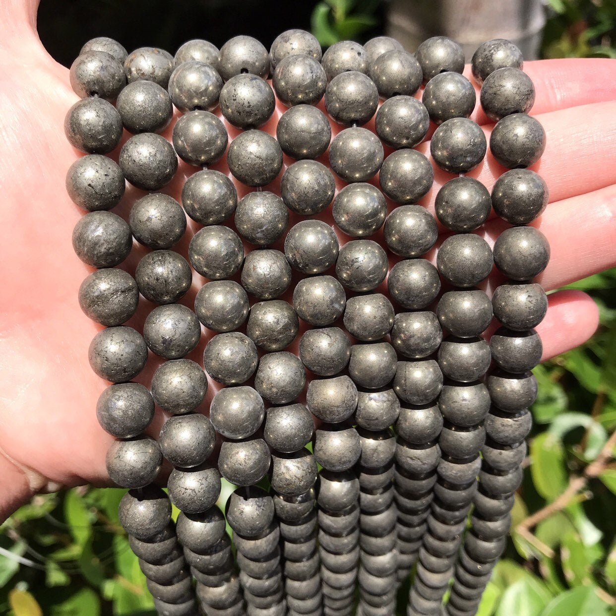 Pyrite Beads Round Natural Gemstone Beads Sold by 15 Inch Strand