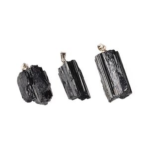 ONE Natural Black Tourmaline Schorl Pendant | Silver Bail | Size 18~20x25~30MM | Hole 3x5mm