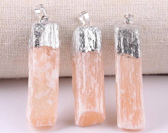 ONE Silver Edged Natural Pink Gypsum Gemstone Pendant | Size 45-60mm