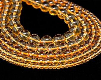 Citrine Beads | Grade AAA | Round Natural Gemstone Beads | Sold by 15 inch Strand | Size 4mm 6mm 8mm 10mm 12mm 14mm