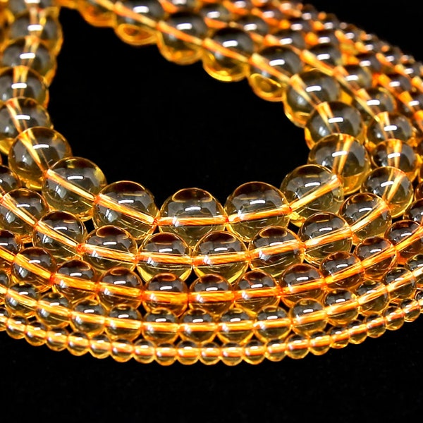 Citrine Beads | Grade AAA | Round Natural Gemstone Beads | Sold by 15 inch Strand | Size 4mm 6mm 8mm 10mm 12mm 14mm
