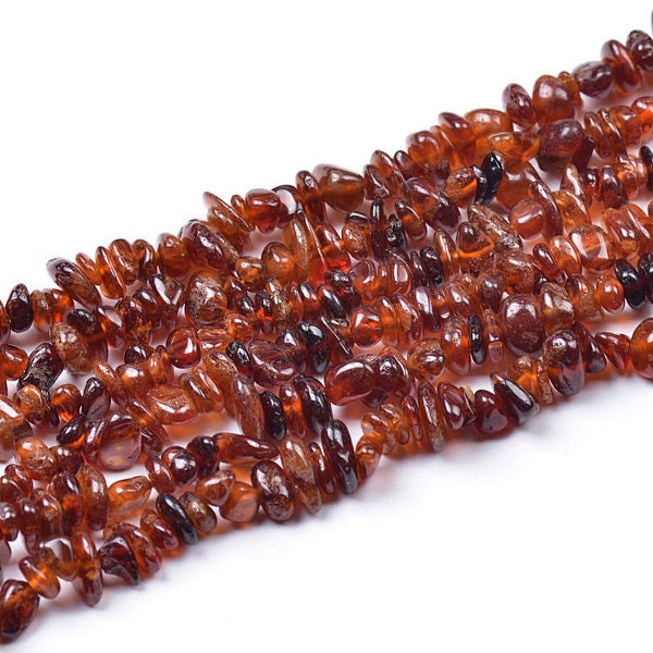 A Grade Natural Orange Garnet Gemstone Chips | Sold by 32 Inch Strand | Size 5x8mm | Hole 0.6mm