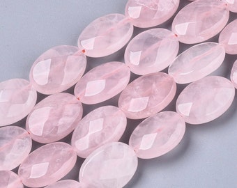 Madagascar Rose Quartz Beads | Faceted Oval Natural Gemstone Beads | Sold by 15 Inch Strand | Size 10x14x5mm | Hole 0.6-0.8mm