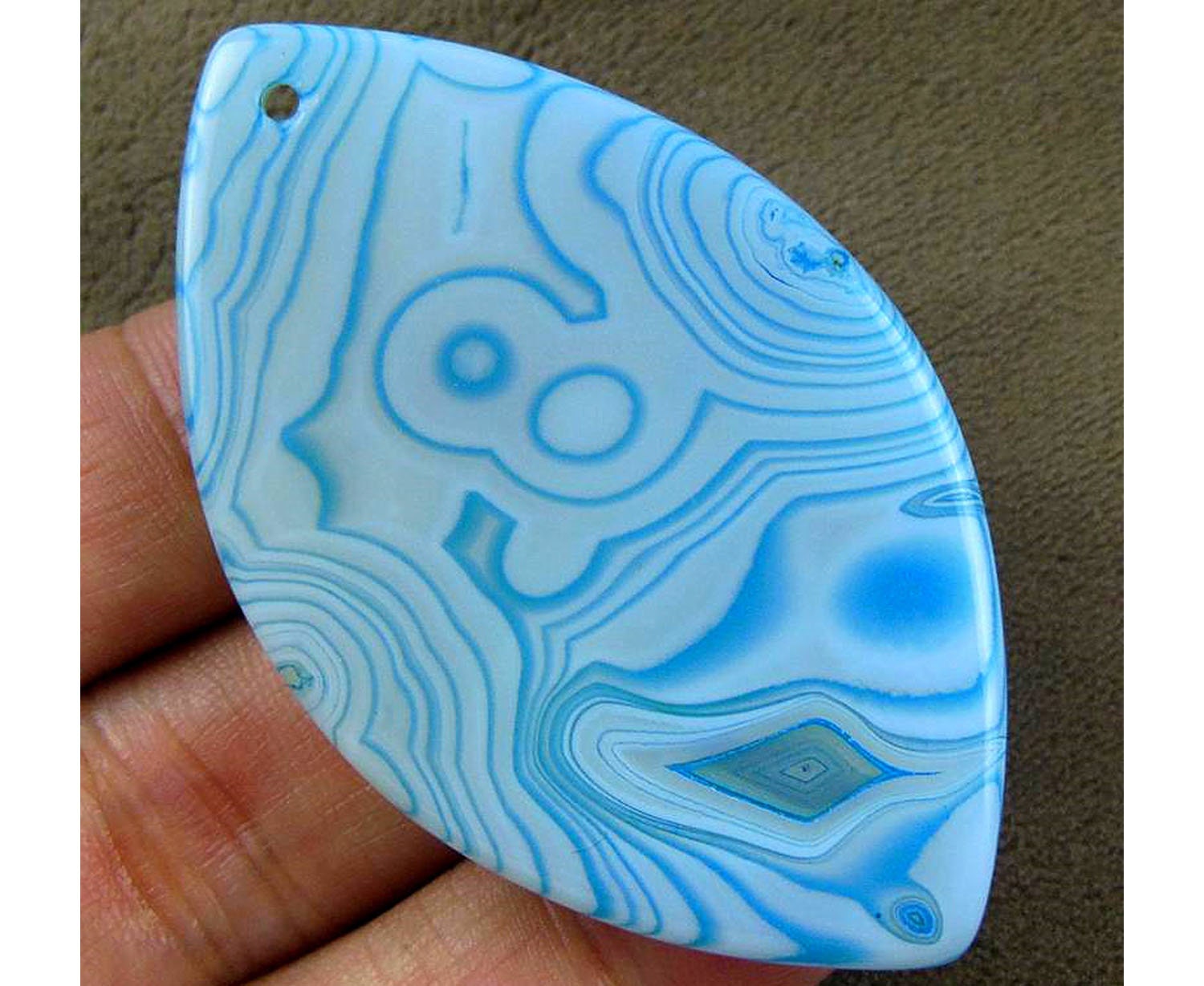 Blue Stripes Agate Horse Eye Gemstone Pendant Focal Bead 60x36x8mm V76178