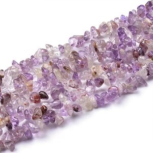 Grade A Natural Phantom Amethyst Quartz Gemstone Chips Beads | Sold by 32 Inch Strand | Size 5~8mm | Hole 0.8mm