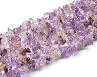Grade A Natural Phantom Amethyst Quartz Gemstone Chips Beads | Sold by 32 Inch Strand | Size 5~8mm | Hole 0.8mm