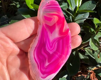 Pink Striped Agate Gemstone Freeform Plate Slab Pendant Focal Bead Size 85x35x5mm