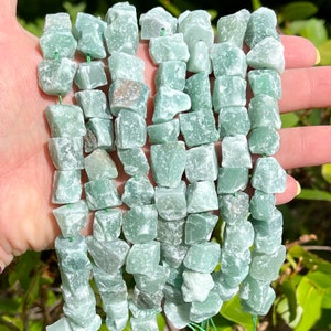 Raw Green Aventurine Nugget Beads: Drilled Gemstone Strand (7 Inch)