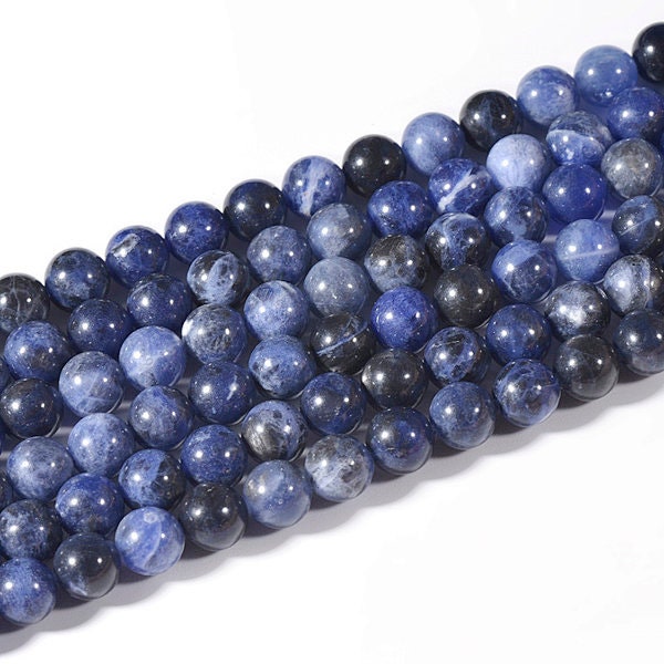 A Grade Natural Dark Blue Sodalite Gemstone Round Beads | Sold by 15 Inch Strand | Size 4mm 6mm 8mm 10mm 12mm