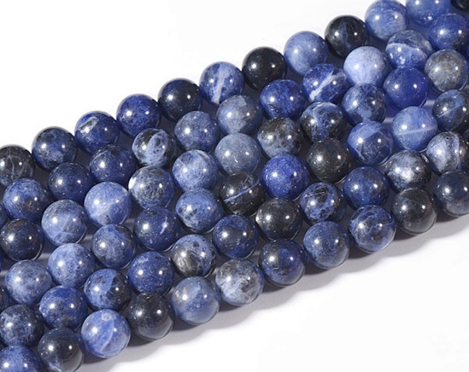 A Grade Natural Dark Blue Sodalite Gemstone Round Beads | Sold by 15 Inch Strand | Size 4mm 6mm 8mm 10mm 12mm