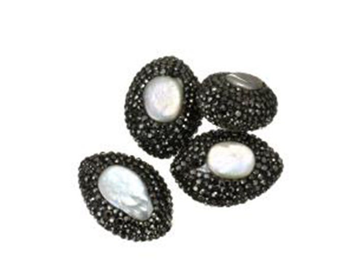 Freshwater Pearl Rhinestone Clay Pave Bead | Large Gemstone Loose Bead | Sold Individually | Size 20x28x14mm | Hole 1mm