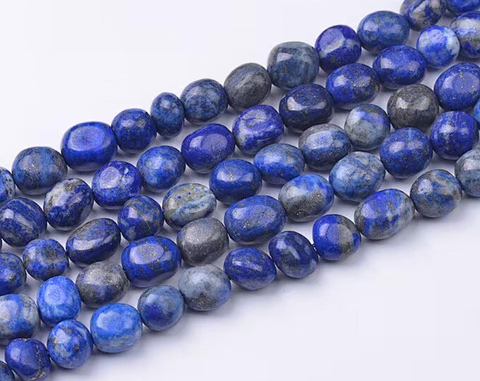 A Grade Natural Blue Lapis Lazuli Gemstone Nuggets Beads | Sold by 15 inch Strand | Size 7x9mm | Hole 0.8mm