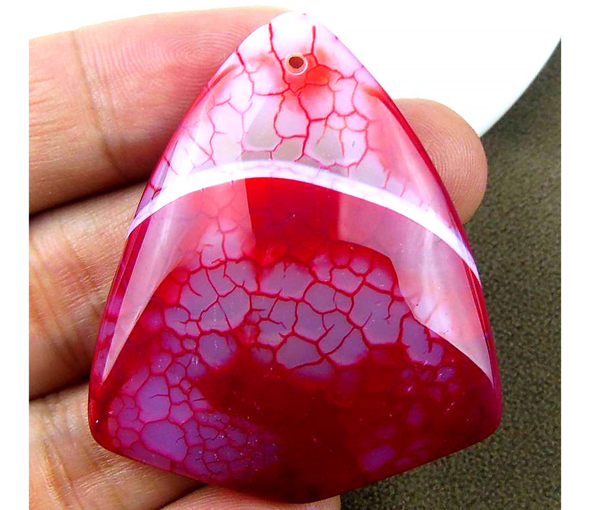 Red Fire Agate Shield Gemstone Pendant Focal Bead 49x40x8mm V76561