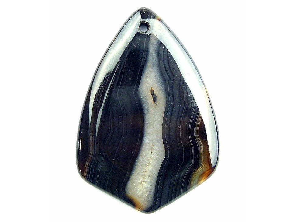 Black Brown Stripes Agate Shield Pendant Focal Bead 54x37x5mm