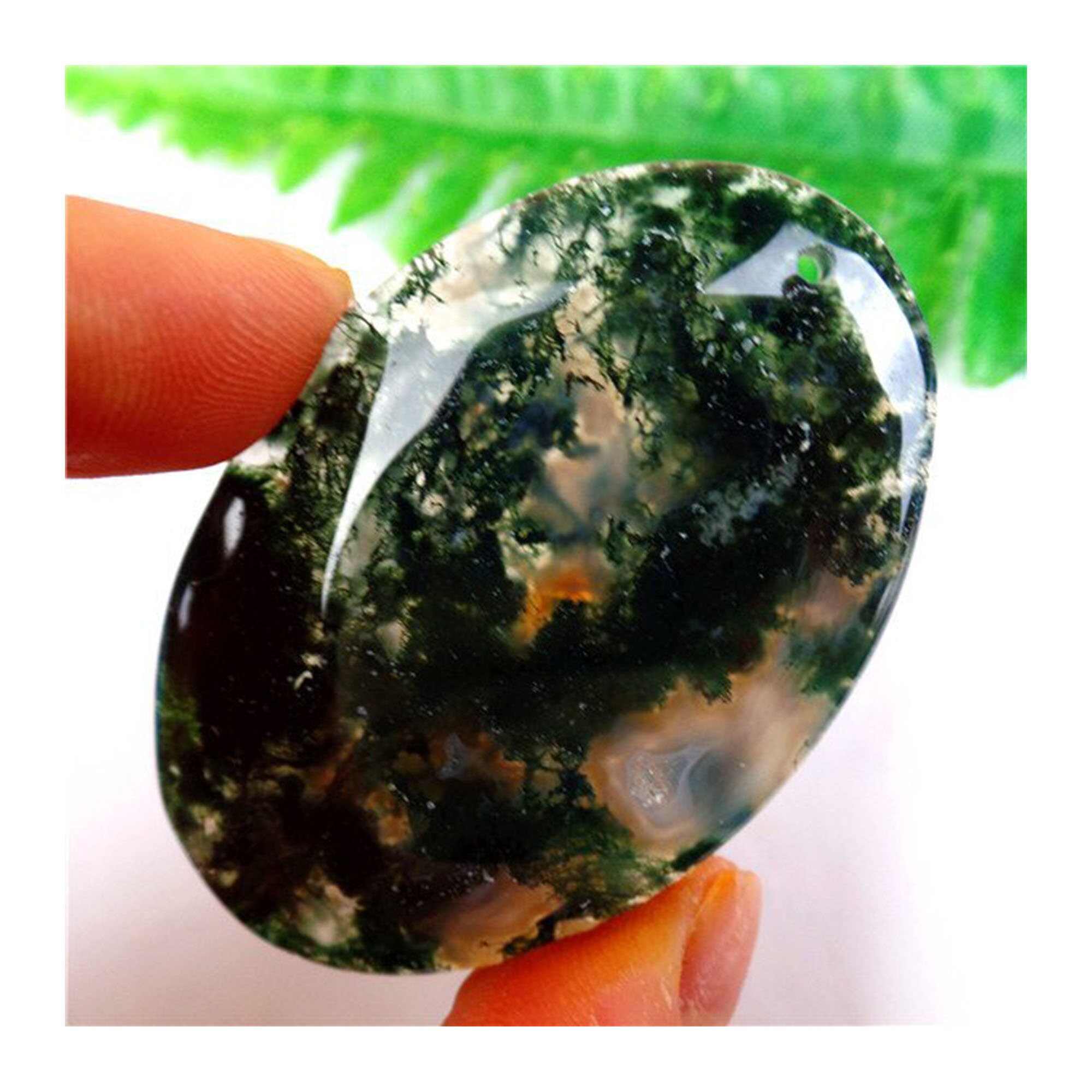 Natural Green Moss Agate Oval Gemstone Pendant Focal Bead 54x36x5mm AM94015