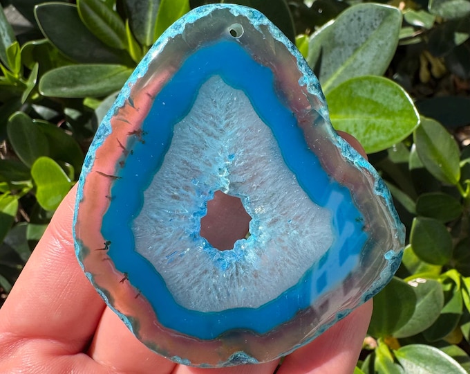 Blue Striped Agate Freeform Slab Gemstone Pendant Focal Bead Size 60-80mm