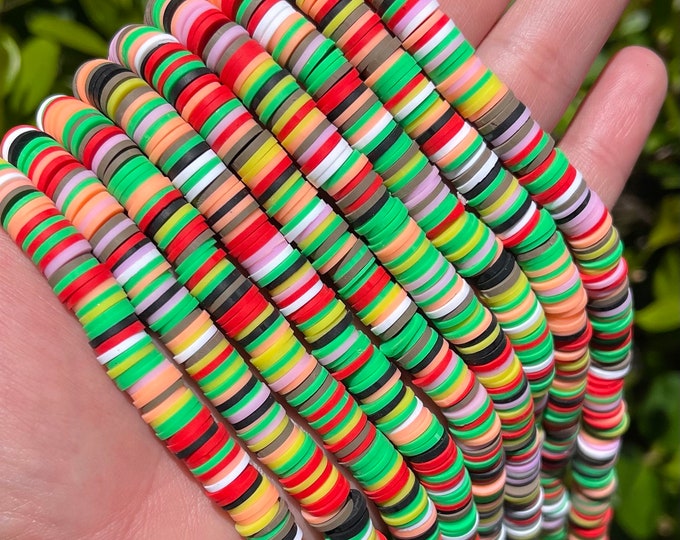 5 Strands of 8mm Jamaican Colors Polymer Clay Heishi Disc Beads