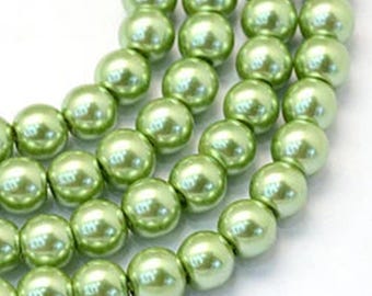 High Quality Green Round Glass Pearl Beads 32" Strand Size 8mm