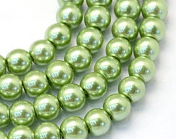 High Quality Green Round Glass Pearl Beads 32" Strand Size 8mm