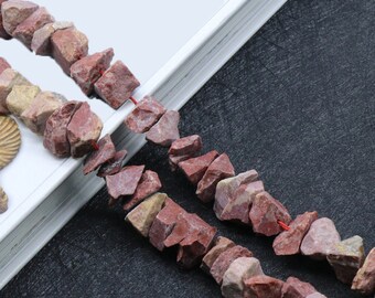 Natural Raw Red Jasper Gemstone Nuggets Drilled Rough Beads | Sold by 7 Inch Strand | Size 6~12mm