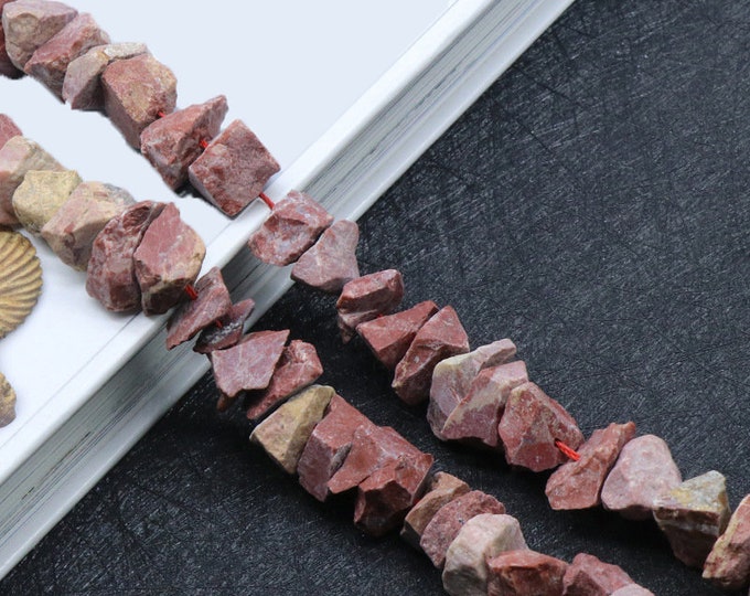 Natural Raw Red Jasper Gemstone Nuggets Drilled Rough Beads | Sold by 7 Inch Strand | Size 6~12mm