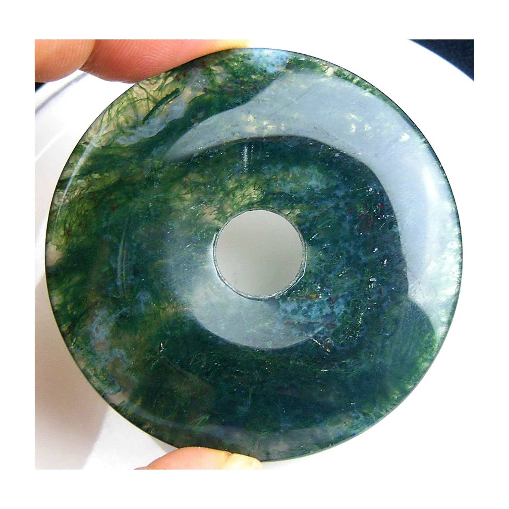 Large Green Moss Agate Round Button Pendant Focal Bead 55x6mm C25931